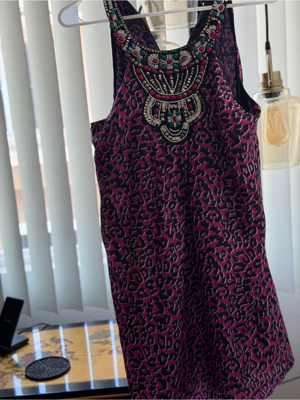 Forever 21 Fuchsia and Black Leopard Tank Dress with Beaded Yoke